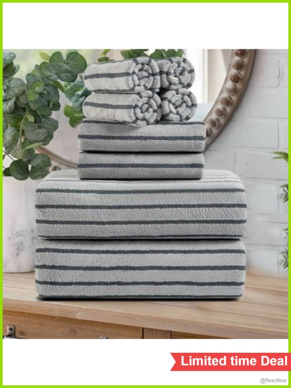 8 Pc Cabana Stripe Bath Towel Set Microfiber Bath Hand Towels Washcloths